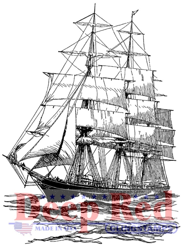 Deep Red Stamps Clipper Ship Rubber Cling Stamp 2.1 x 3 inches