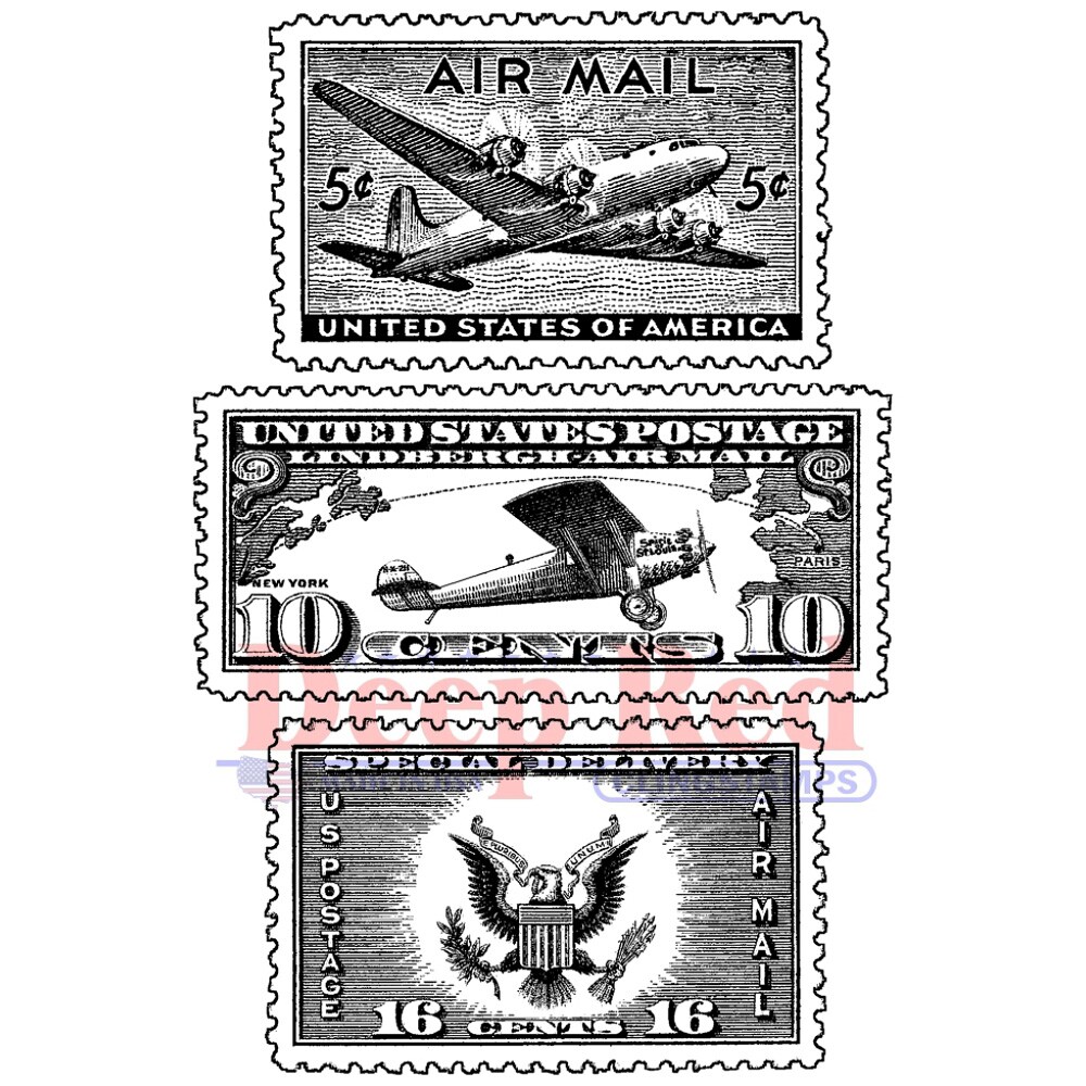 Deep Red Stamps Air Mail Postage Rubber Cling Stamp 2.1 x 3.1 inches