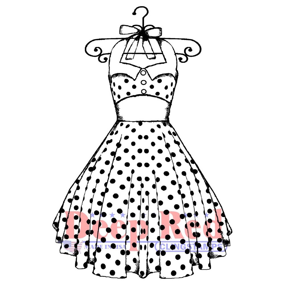 Deep Red Stamps 50s Summer Dress Rubber Cling Stamp 2.2 x 3.1 inches