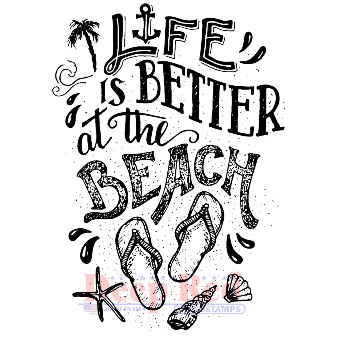 Deep Red Stamps Life at the Beach Rubber Cling Stamp 2.2 x 3.2 inches