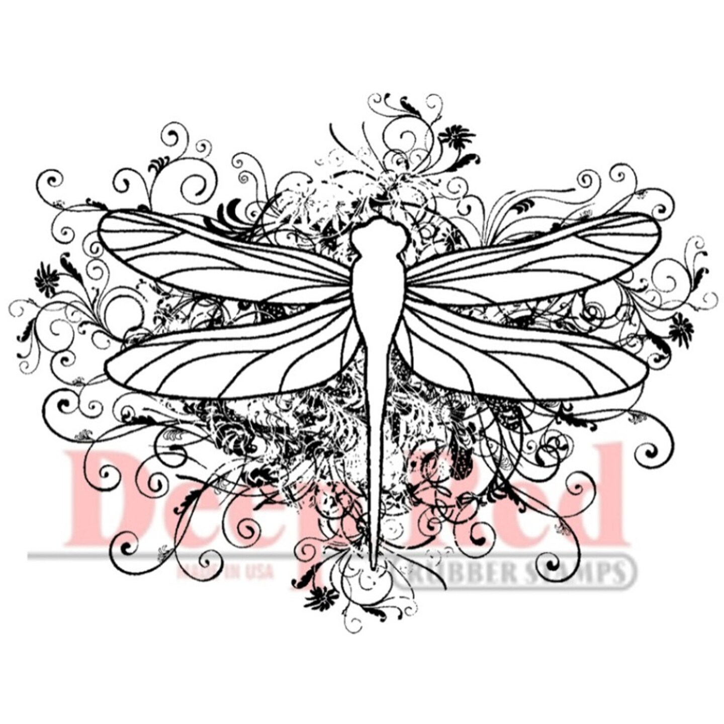 Deep Red Stamps Dragonfly Flourish Rubber Cling Stamp 3.25 x 2.5 inches