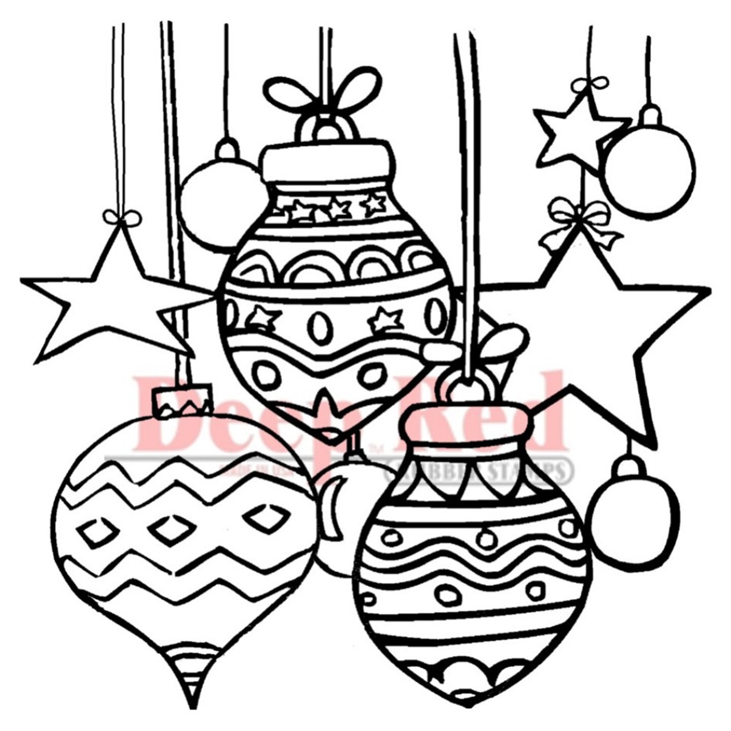 Deep Red Stamps Christmas Stars and Balls Rubber Cling Stamp 3.1 x 3 inches