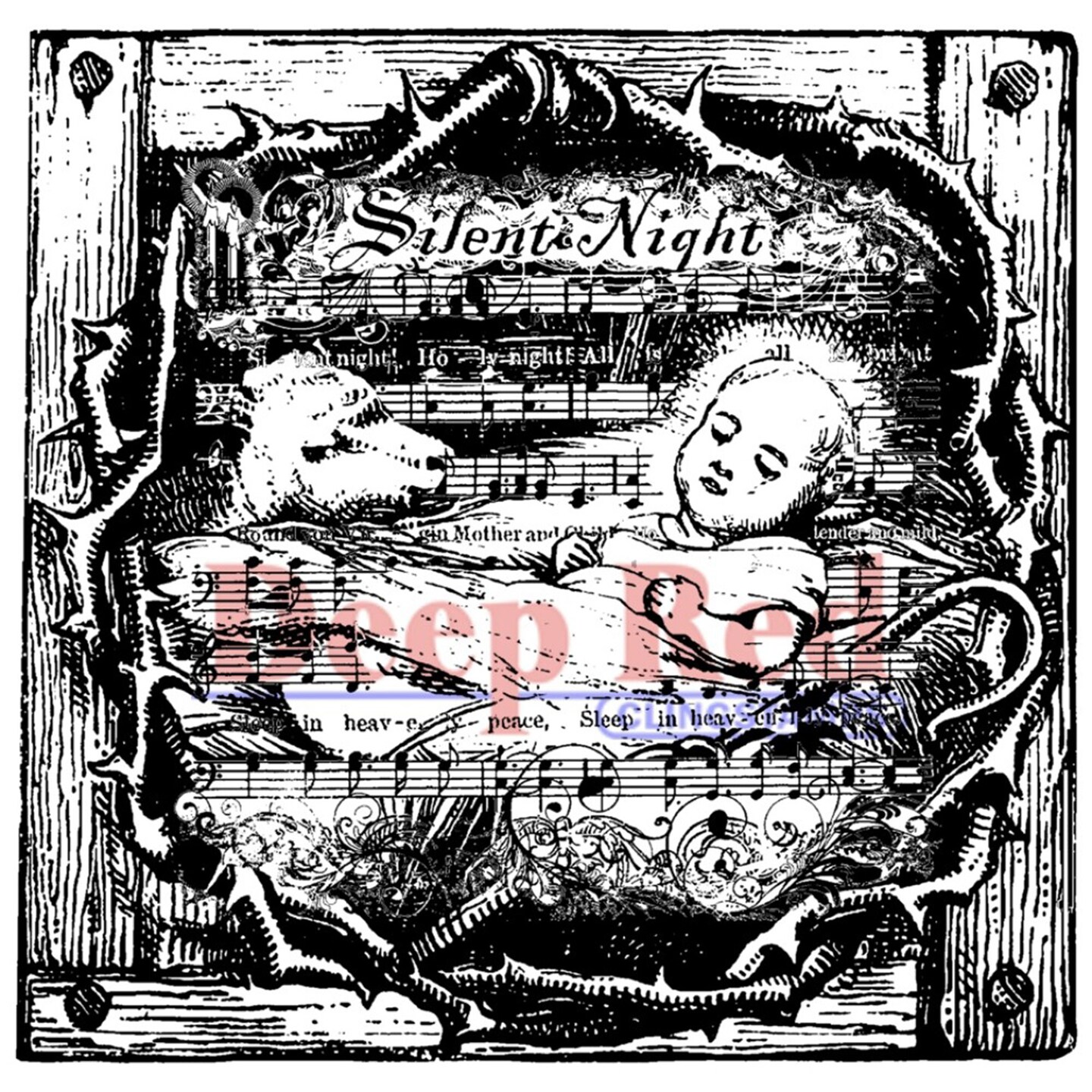 Deep Red Stamps Silent Night Rubber Cling Stamp 3 x 3 inches
