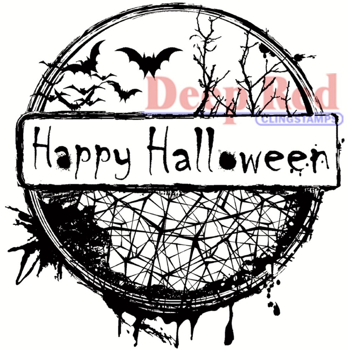 Deep Red Stamps Happy Halloween Rubber Cling Stamp 3 x 3.2 inches