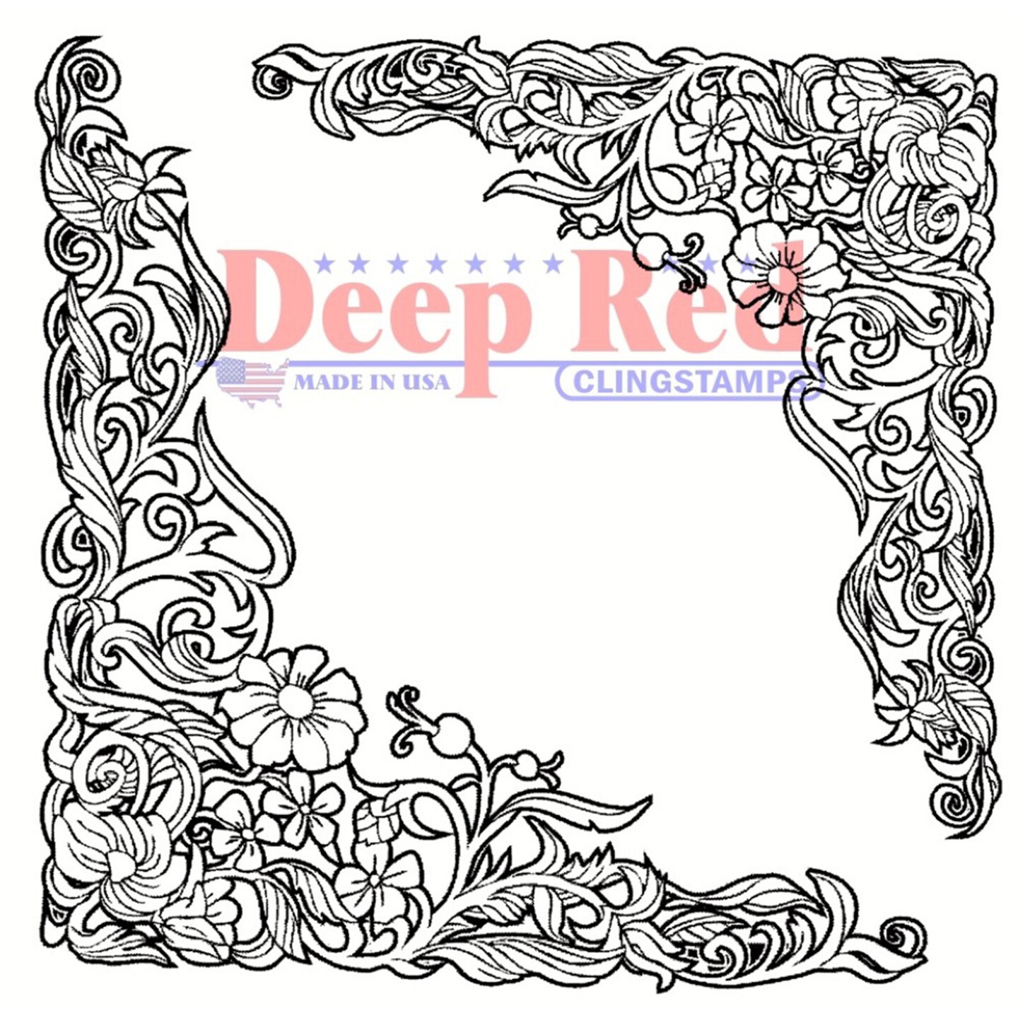 Deep Red Stamps Floral Corners Rubber Cling Stamp 3 x 3 inches