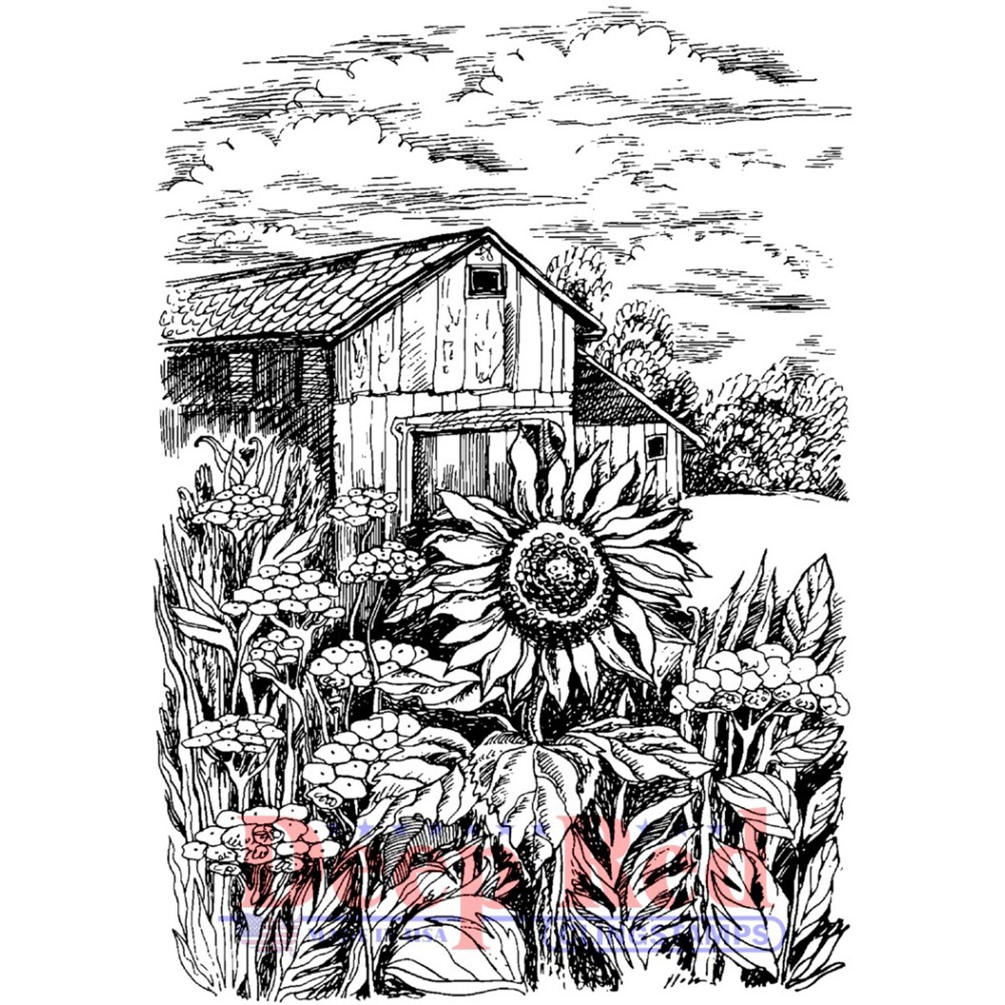Deep Red Stamps Harvest Sunflower Rubber Cling Stamp 2.4 x 3.4 inches