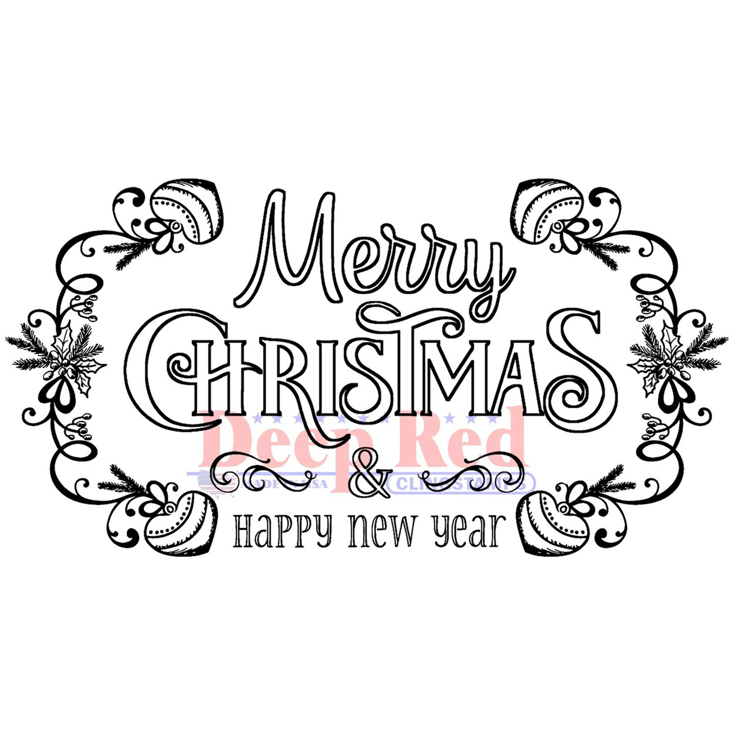 Deep Red Stamps Festive Merry Christmas Rubber Cling Stamp 4 x 2.2 inches