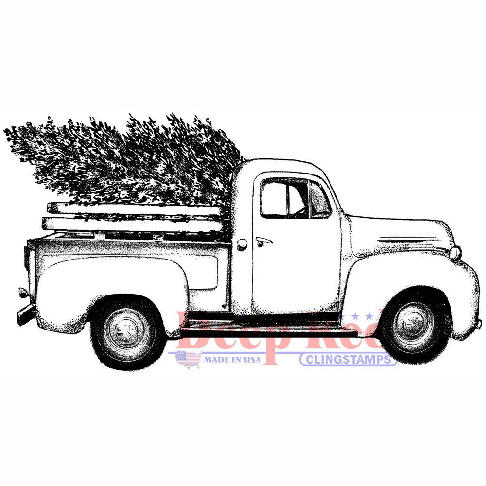 Deep Red Stamps Christmas Tree Pickup Rubber Cling Stamp 4 x 2.2 inches