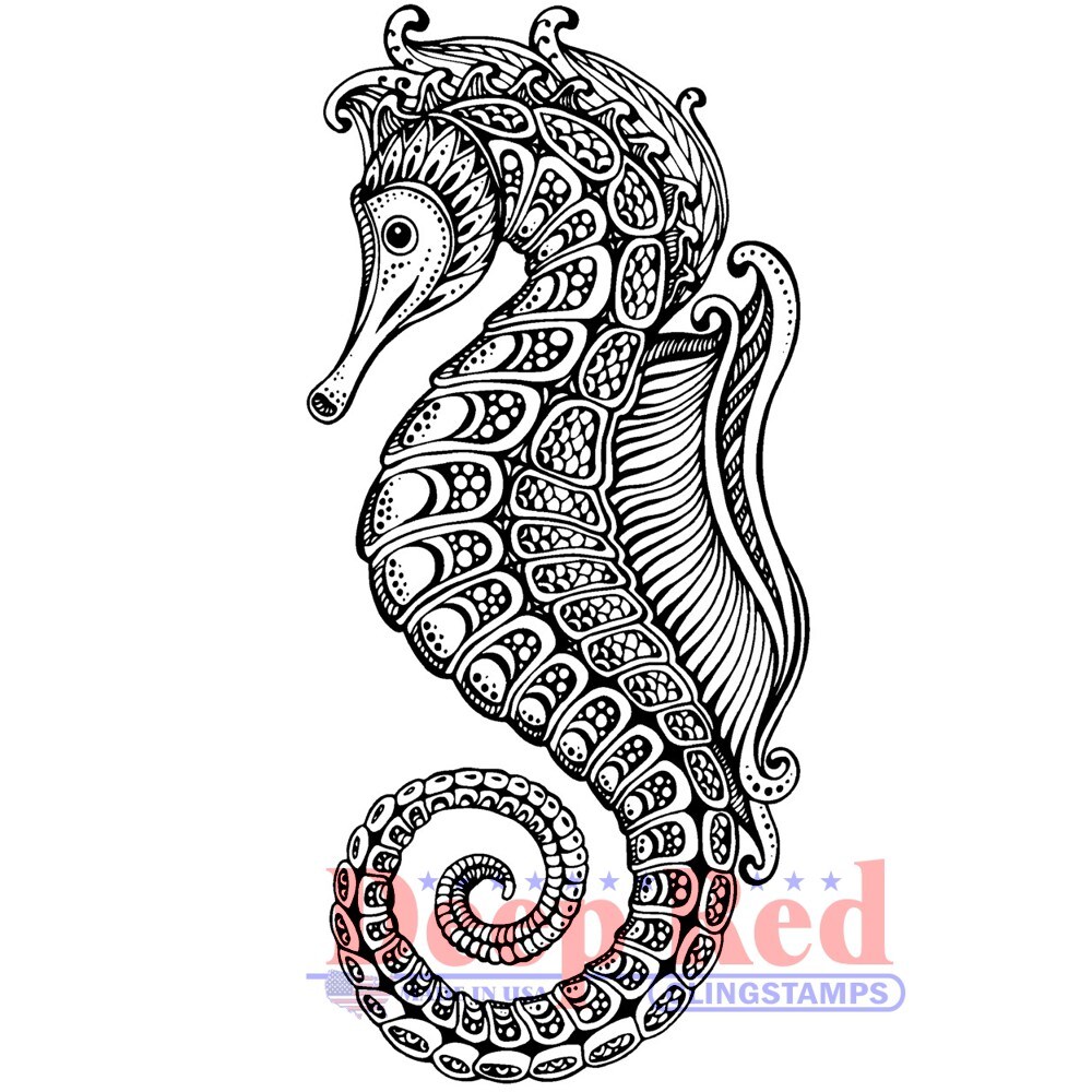 Deep Red Stamps Ornate Seahorse Rubber Cling Stamp 2 x 4.1 inches