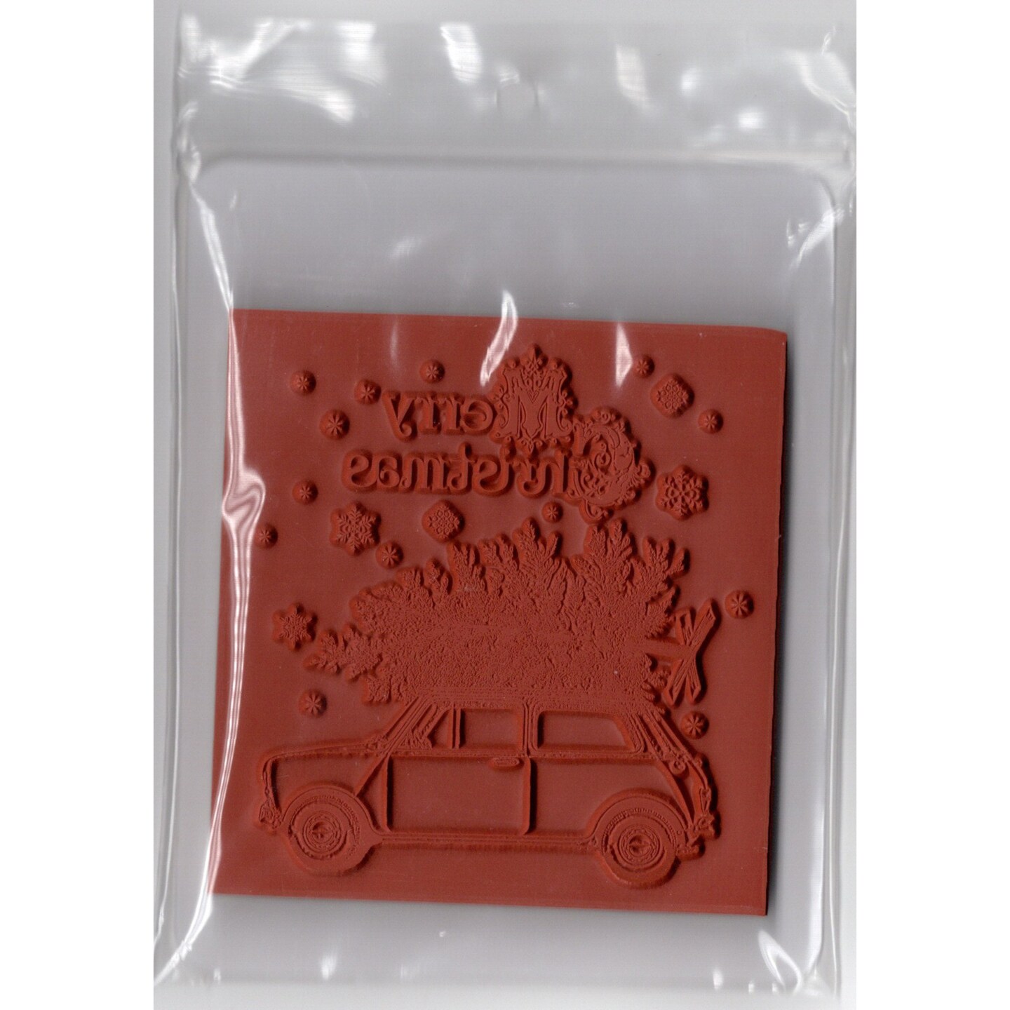 Deep Red Stamps Christmas Car Rubber Cling Stamp 3 x 3.2 inches