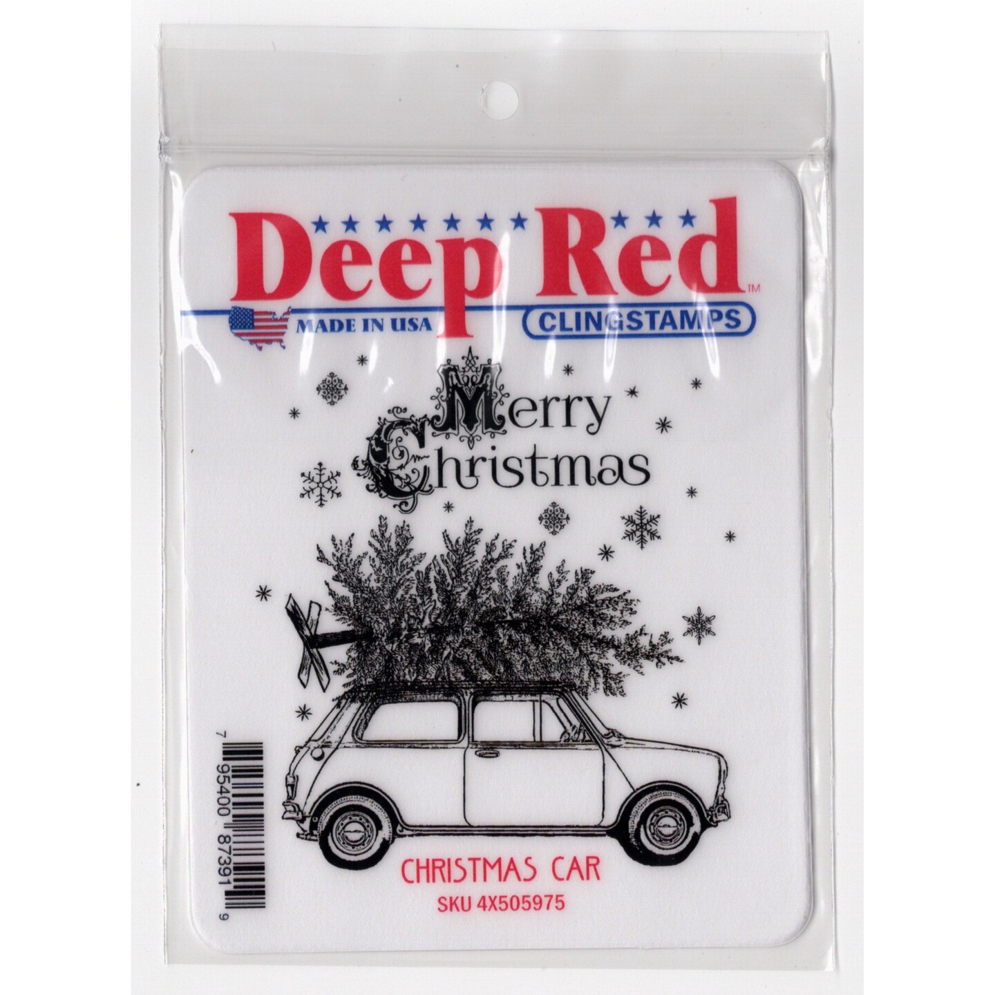 Deep Red Stamps Christmas Car Rubber Cling Stamp 3 x 3.2 inches