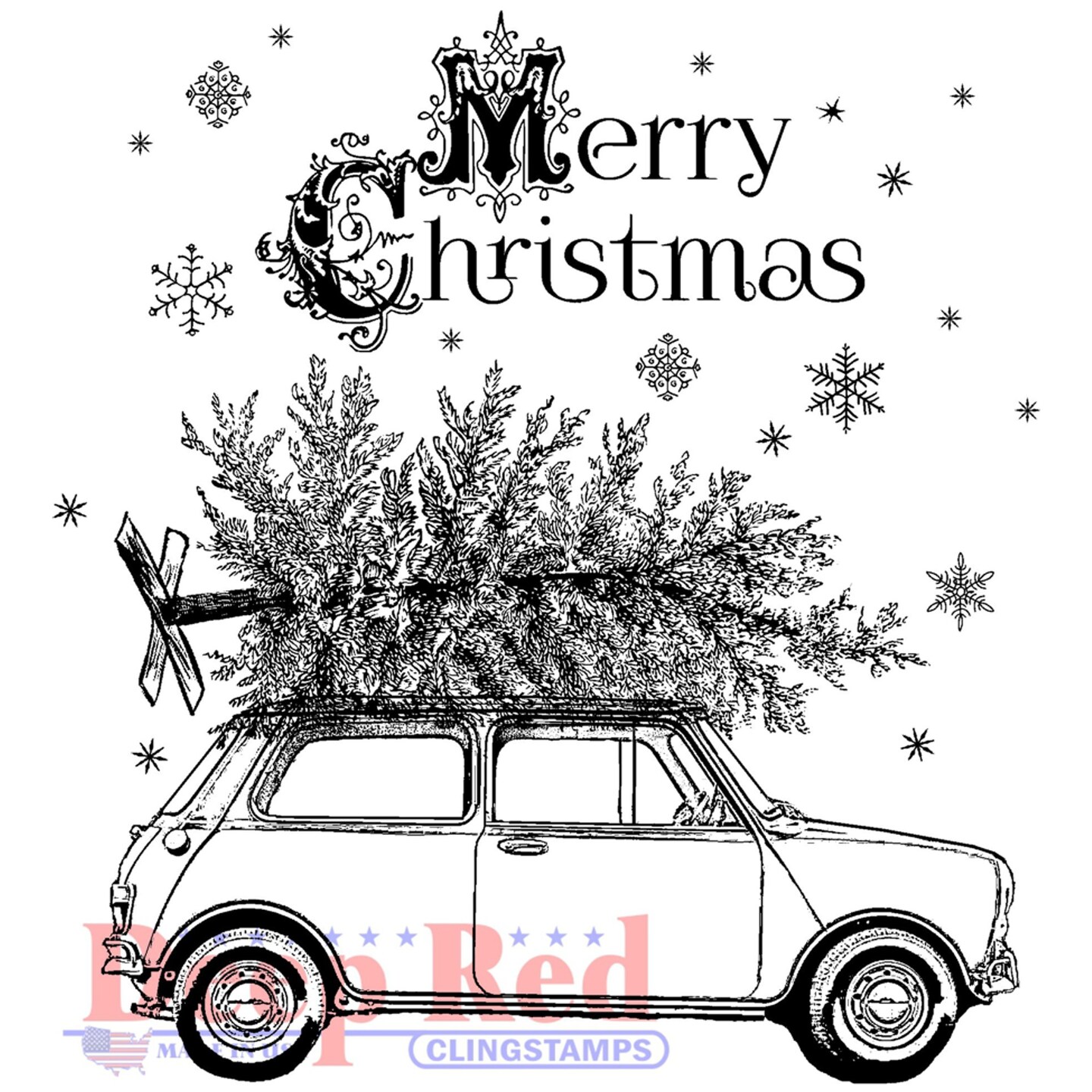 Deep Red Stamps Christmas Car Rubber Cling Stamp 3 x 3.2 inches