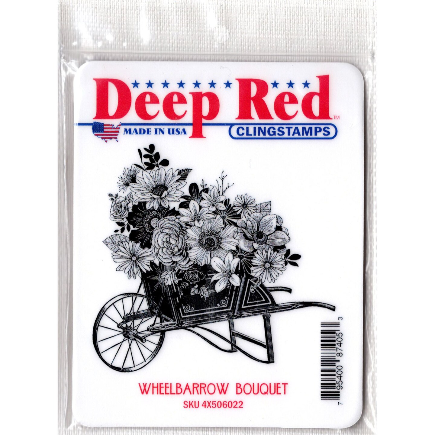 Deep Red Stamps Wheelbarrow Bouquet Rubber Cling Stamp 3.2 x 3.1 inches