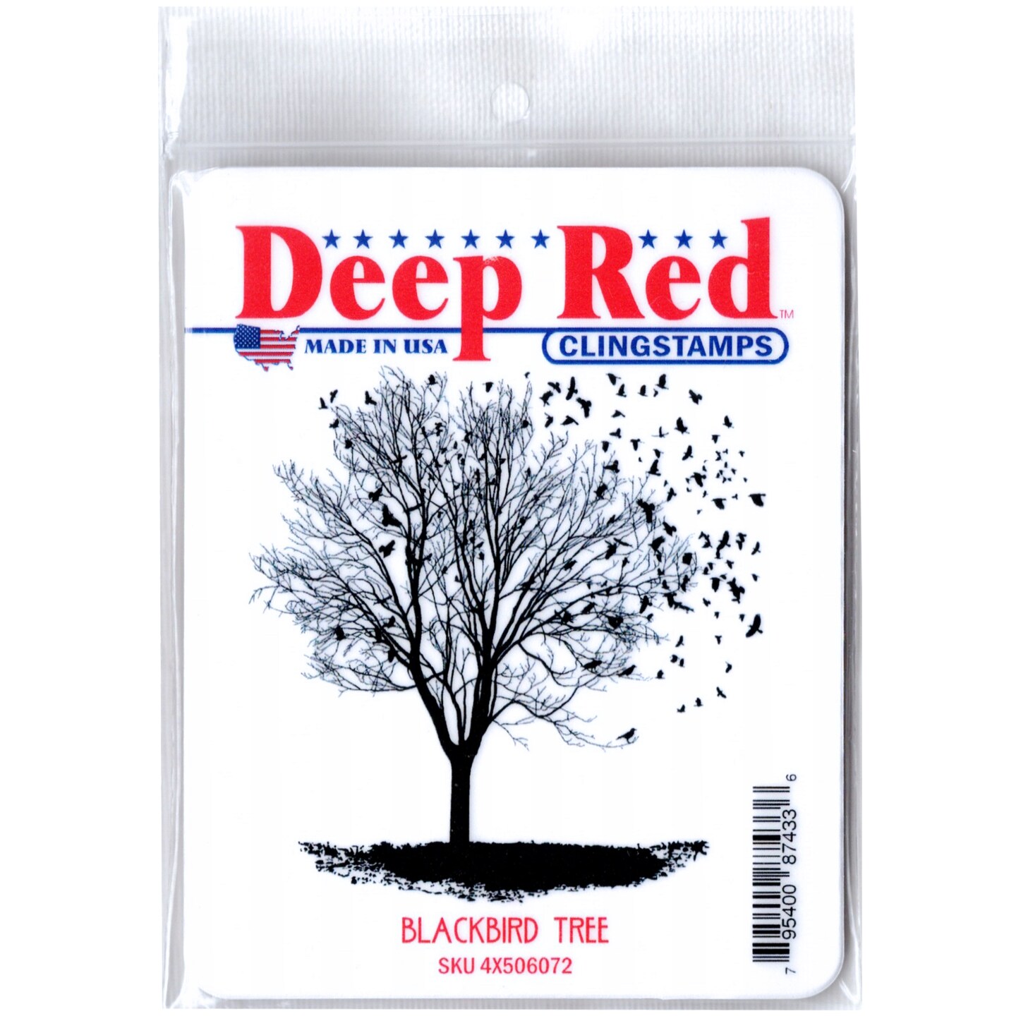Deep Red Stamps Blackbird Tree Rubber Cling Stamp 3.2 x 3.2 inches