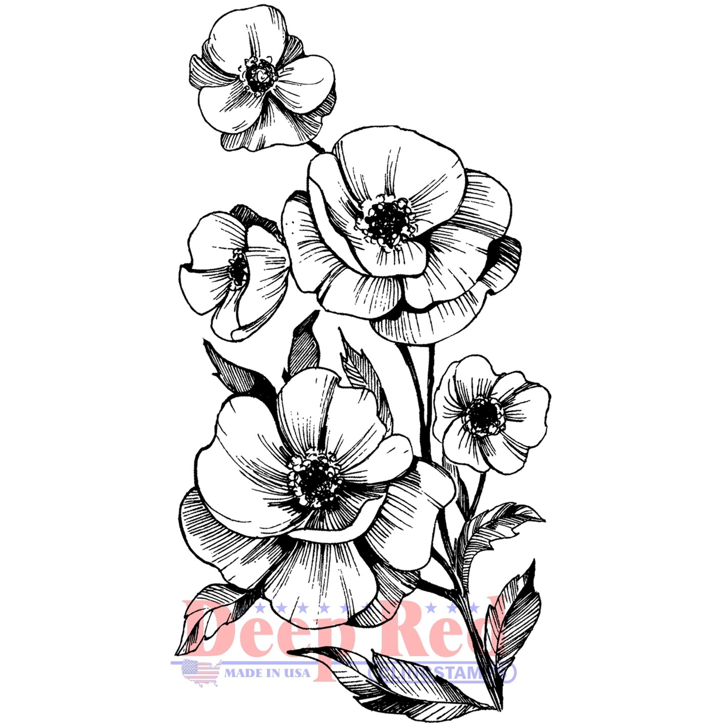 Deep Red Stamps Poppies Rubber Cling Stamp 2.2 x 4.2 inches