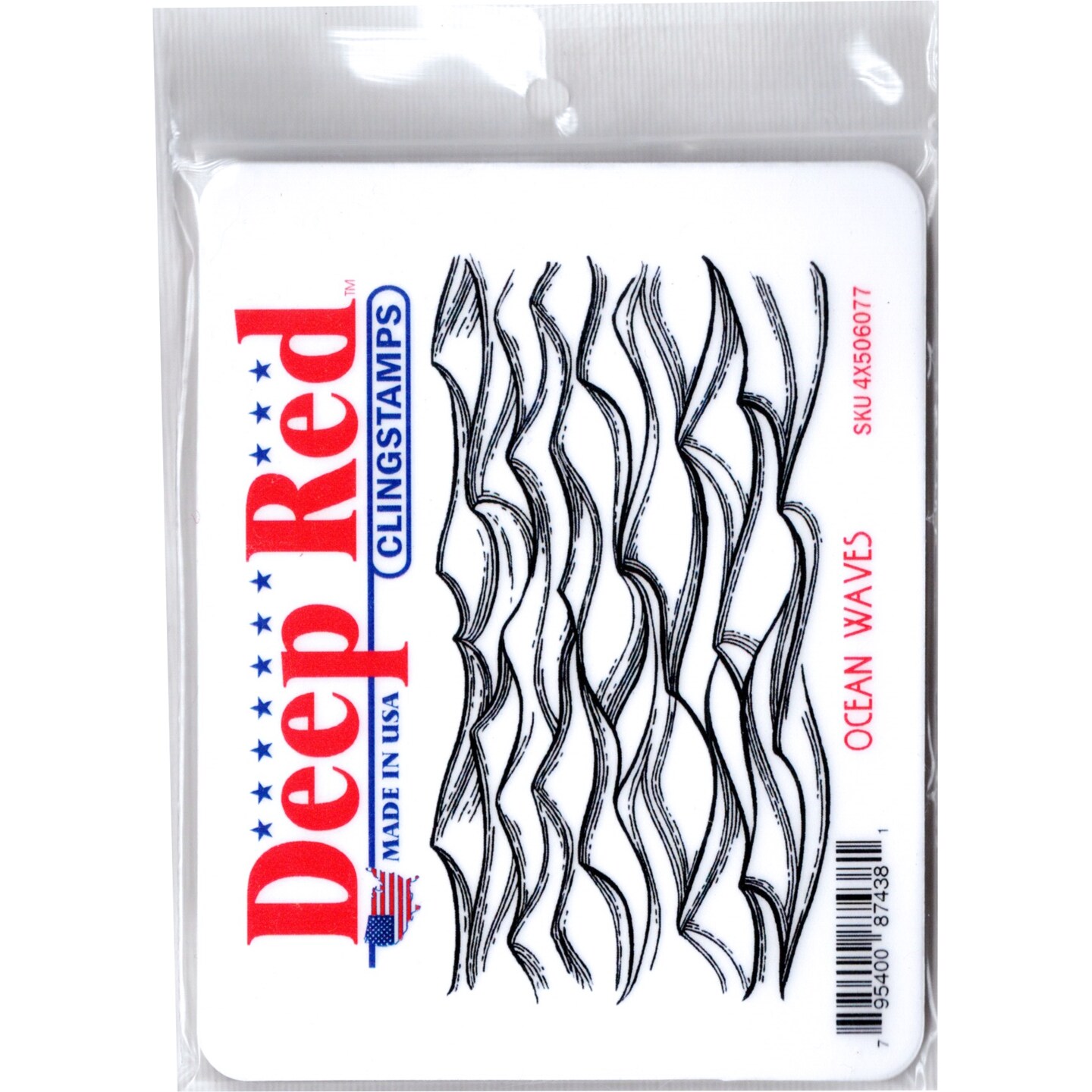 Deep Red Stamps Ocean Waves Rubber Cling Stamp 4.2 x 2.2 inches