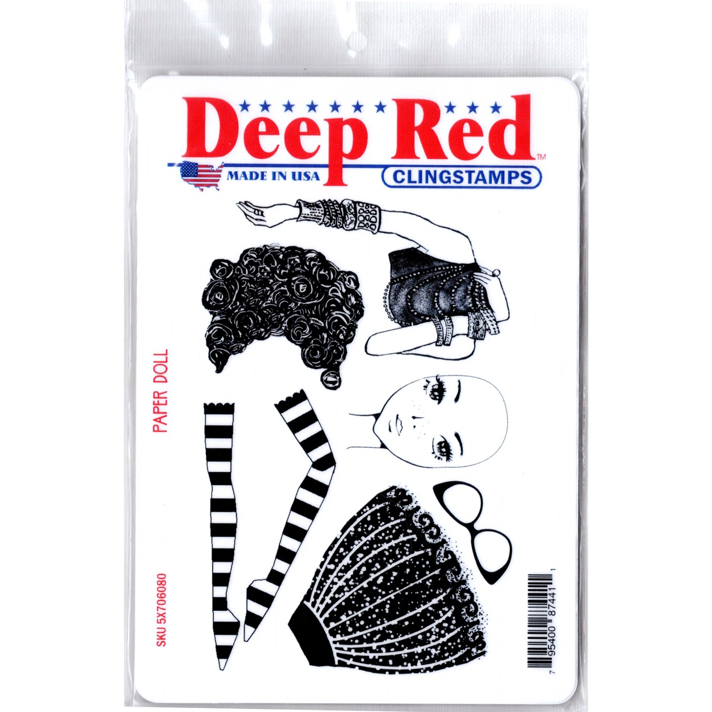 Deep Red Stamps Paper Doll Rubber Cling Stamp 4 x 6 inches