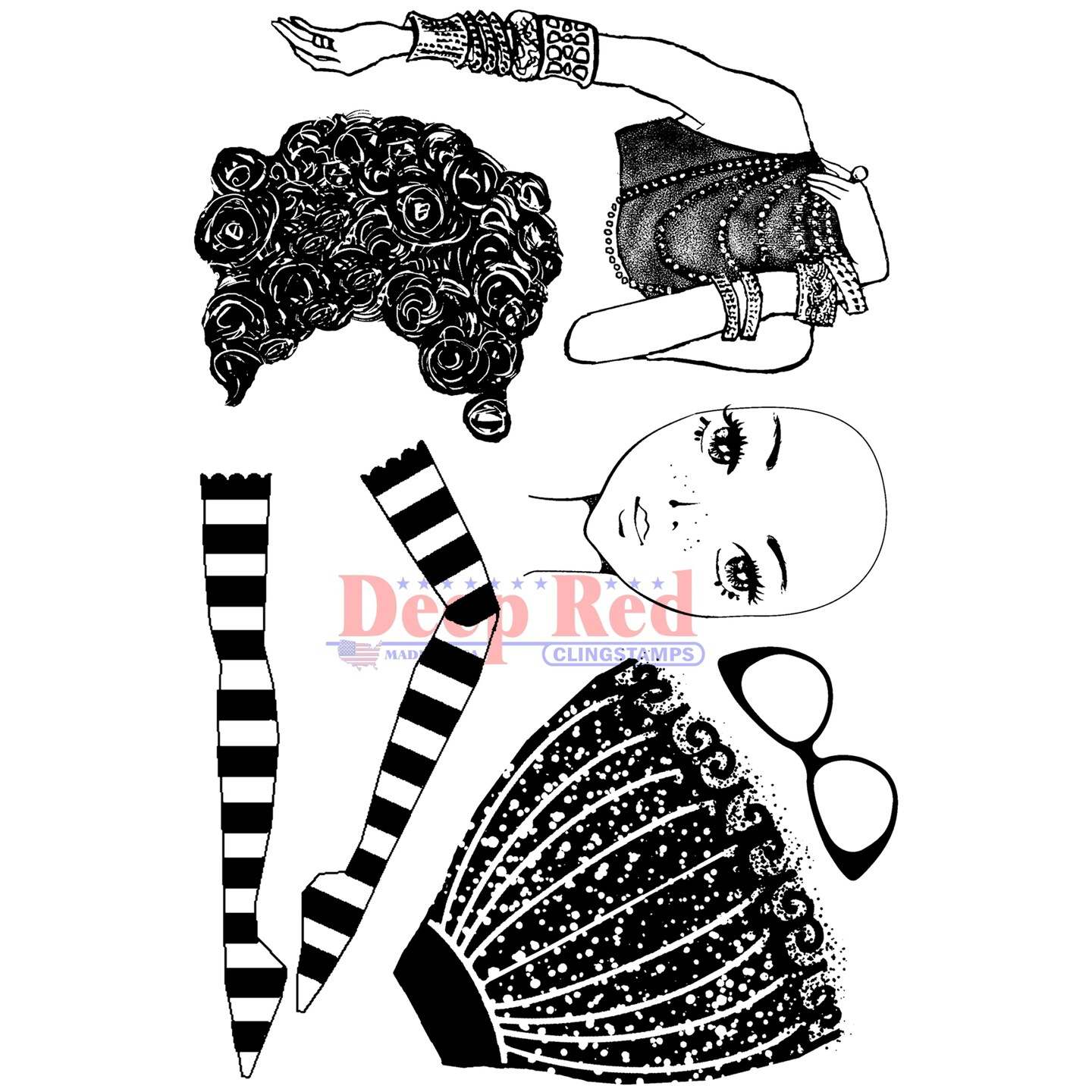 Deep Red Stamps Paper Doll Rubber Cling Stamp 4 x 6 inches