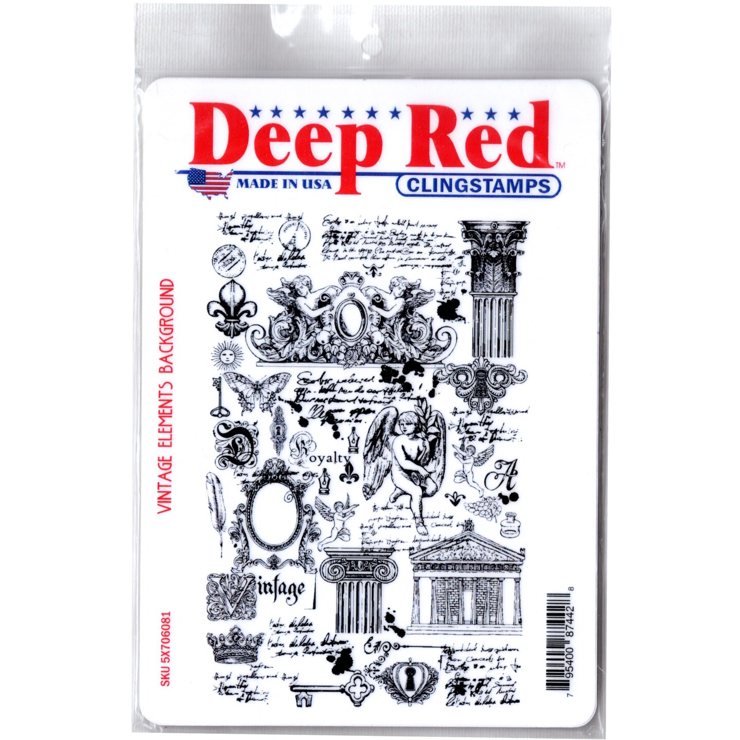 Deep Red Stamps Vintage Elements Background Rubber Cling Stamp 3.75 x 5.75 inches