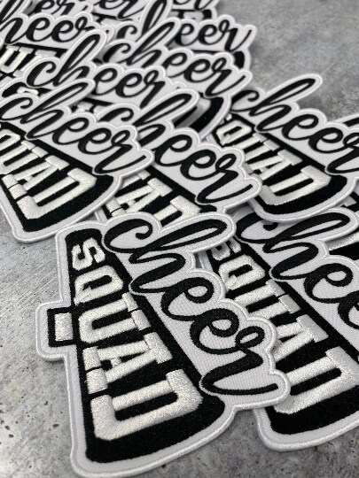 "Cheer Squad" Black/White, Cheer Patch, Iron-on Applique, Size 4" inches