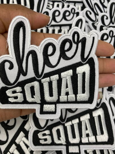 &#x22;Cheer Squad&#x22; Black/White, Cheer Patch, Iron-on Applique, Size 4&#x22; inches