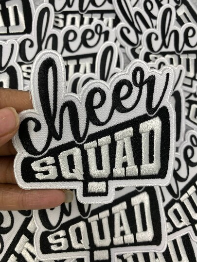 "Cheer Squad" Black/White, Cheer Patch, Iron-on Applique, Size 4" inches