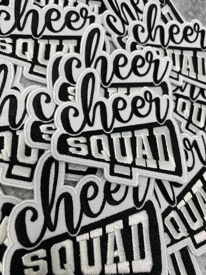 &#x22;Cheer Squad&#x22; Black/White, Cheer Patch, Iron-on Applique, Size 4&#x22; inches