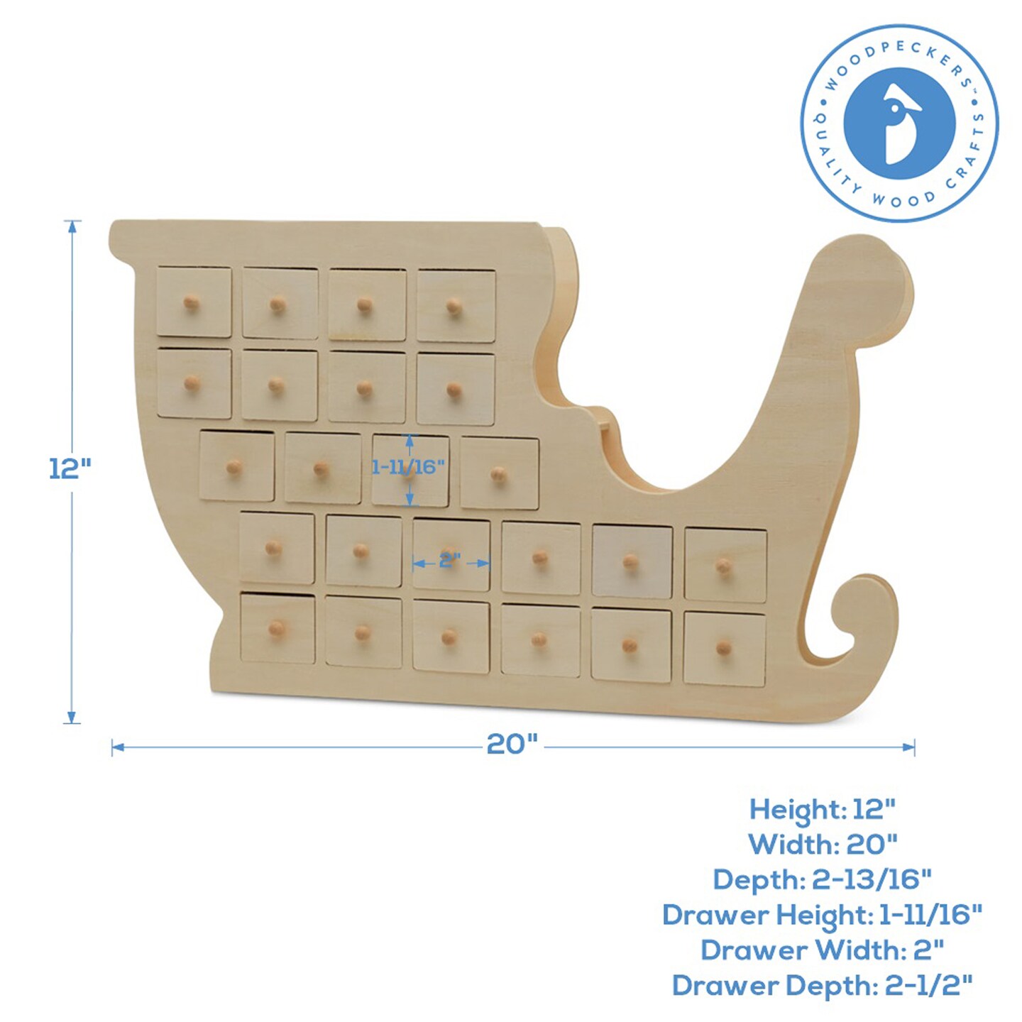 Wooden Advent Calendar, DIY Preassembled, Empty Drawers | Woodpeckers