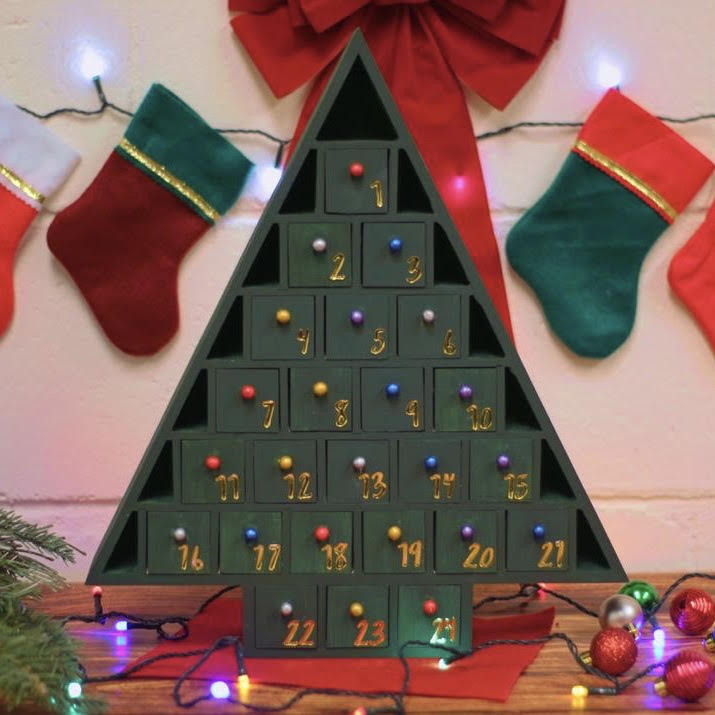 Wooden Advent Calendar, DIY Preassembled, Empty Drawers Woodpeckers