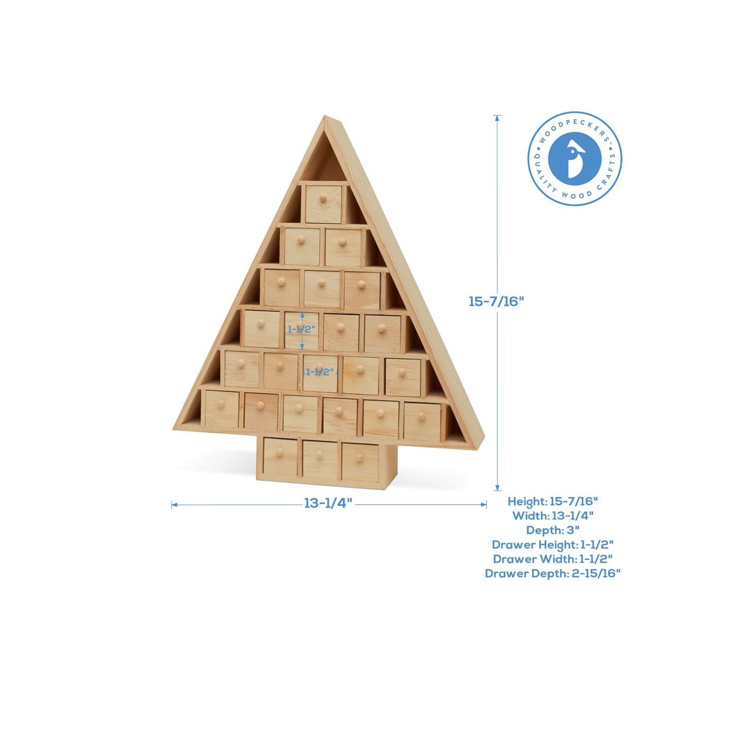 Wooden Advent Calendar, DIY Preassembled, Empty Drawers | Woodpeckers