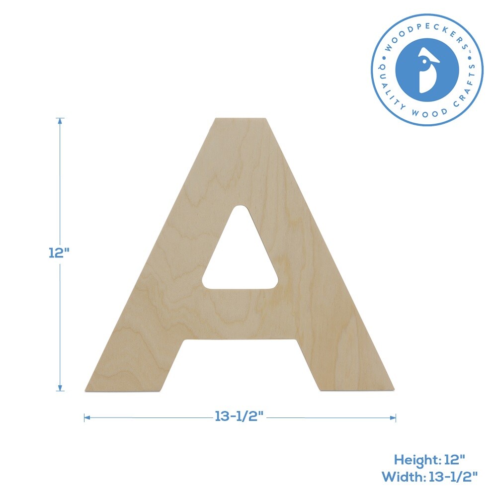 Wooden Letter A 12 inch or 8 inch or 8 inch, Unfinished Large Wood Letters for Crafts | Woodpeckers