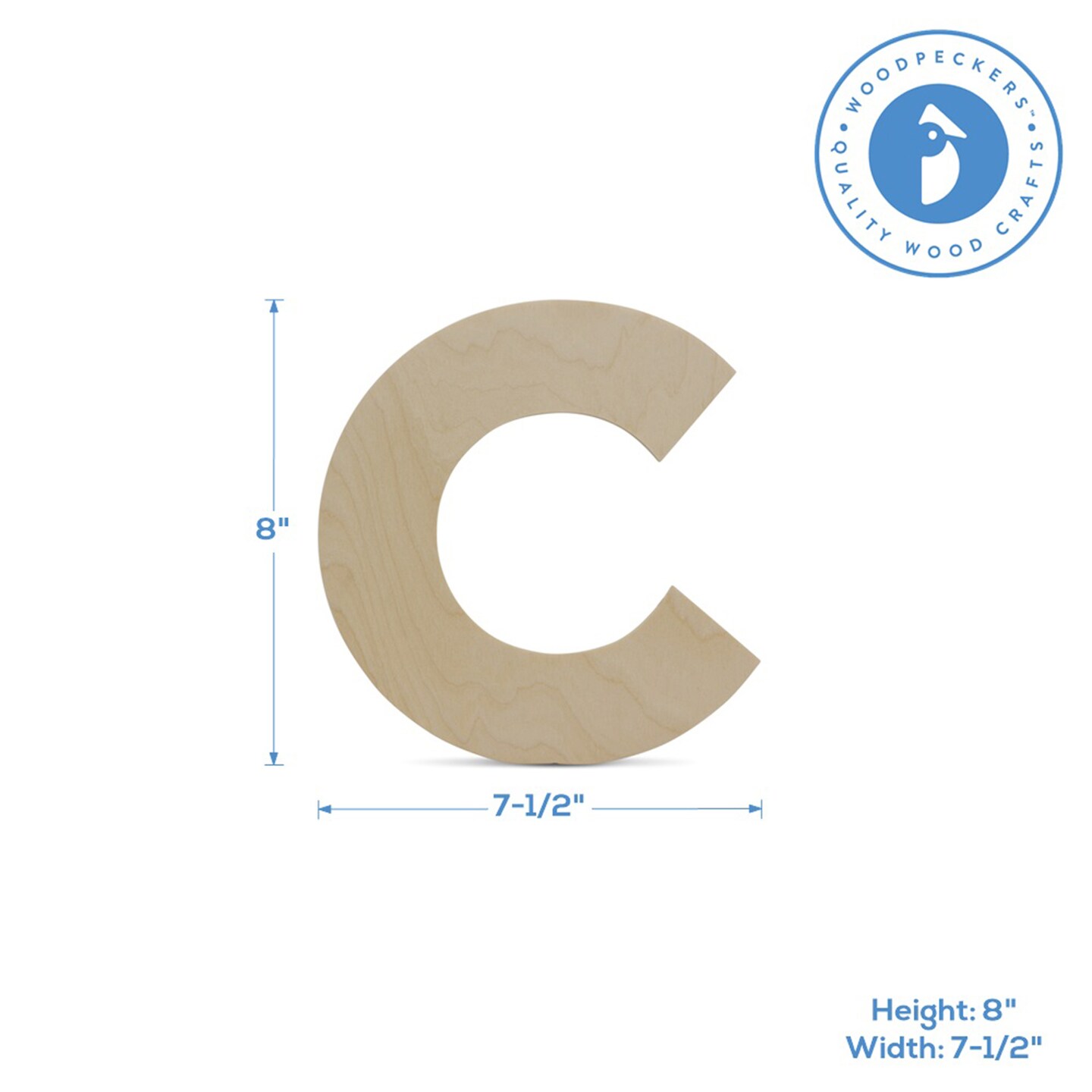Wooden Letter C 12 inch or 8 inch, Unfinished Large Wood Letters for Crafts | Woodpeckers