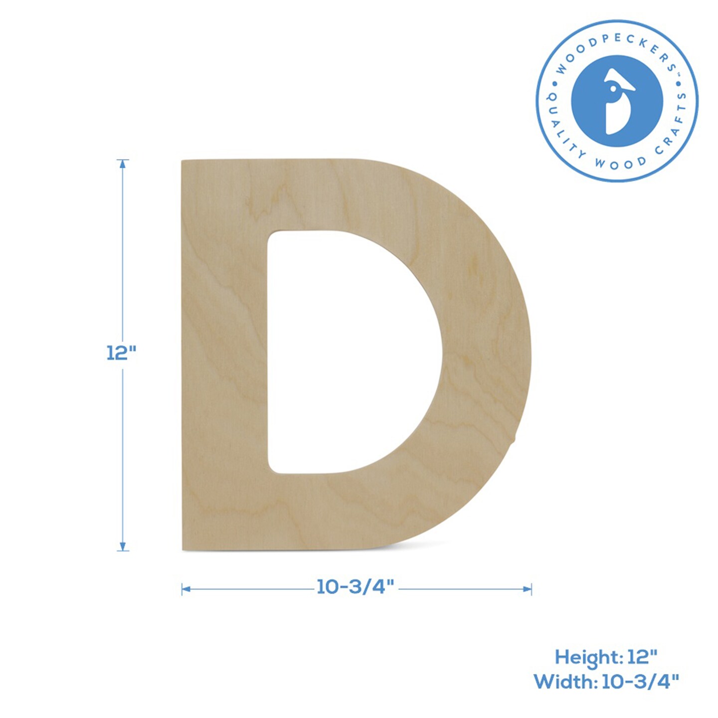 Wooden Letter D 12 inch or 8 inch, Unfinished Large Wood Letters for Crafts | Woodpeckers