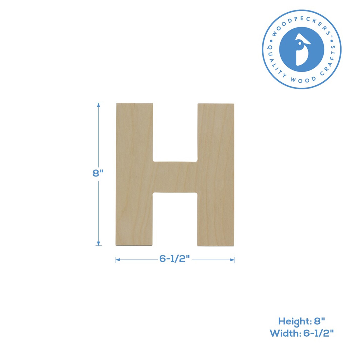 Wooden Letter H 12 inch or 8 inch, Unfinished Large Wood Letters for Crafts | Woodpeckers