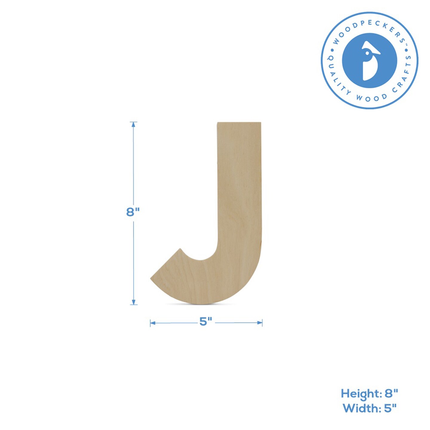 Wooden Letter J 12 inch or 8 inch, Unfinished Large Wood Letters for Crafts | Woodpeckers