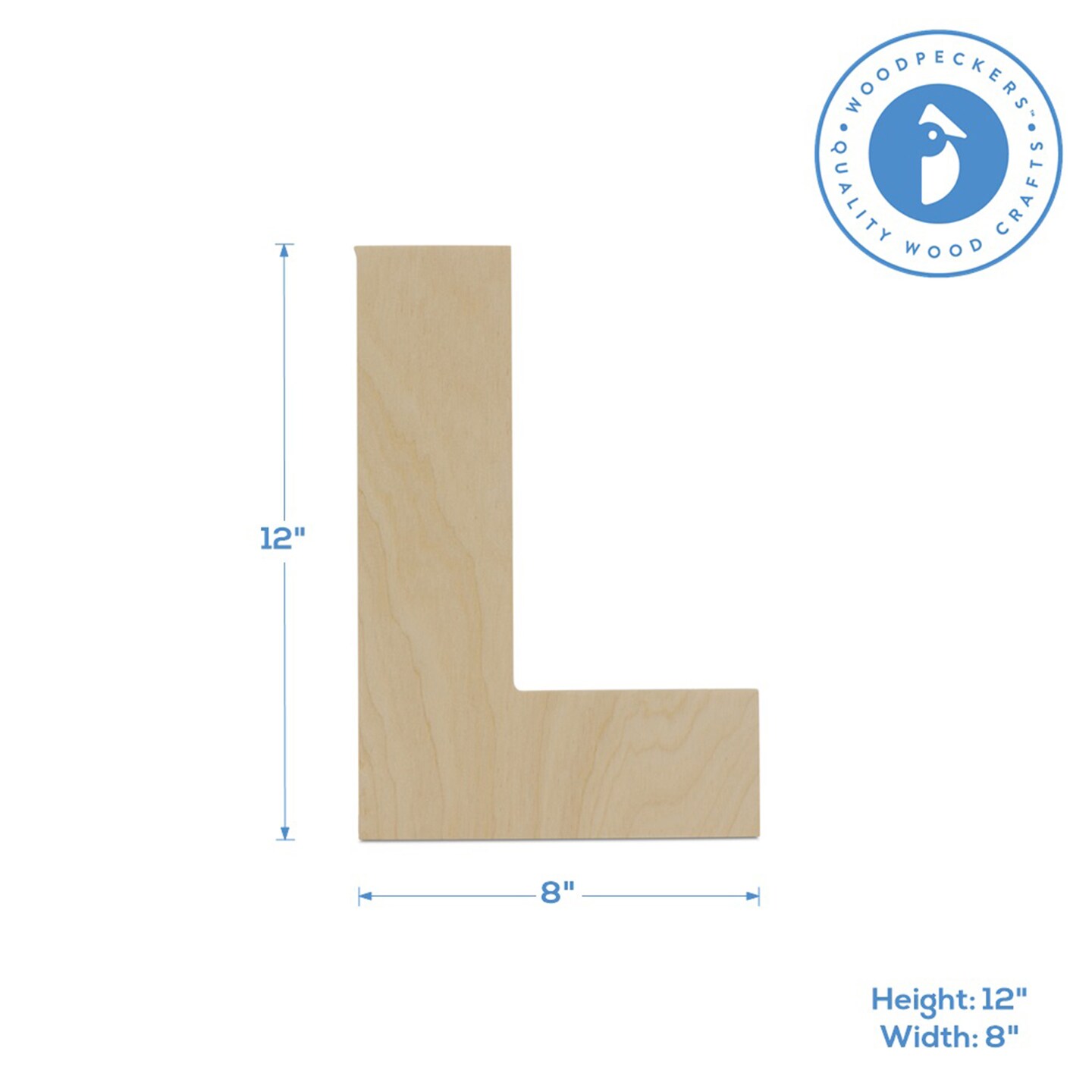 Wooden Letter L 12 inch or 8 inch, Unfinished Large Wood Letters for Crafts | Woodpeckers