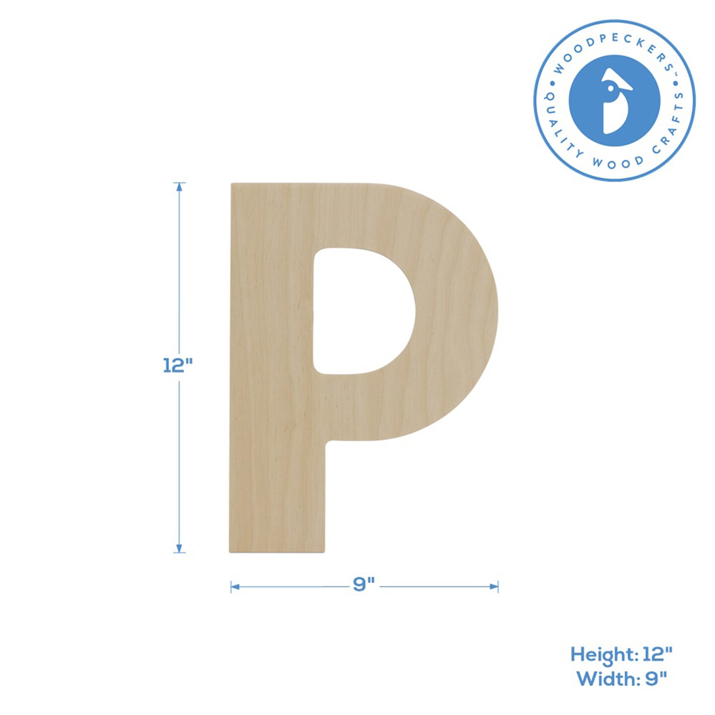 Wooden Letter P 12 inch or 8 inch, Unfinished Large Wood Letters for Crafts | Woodpeckers