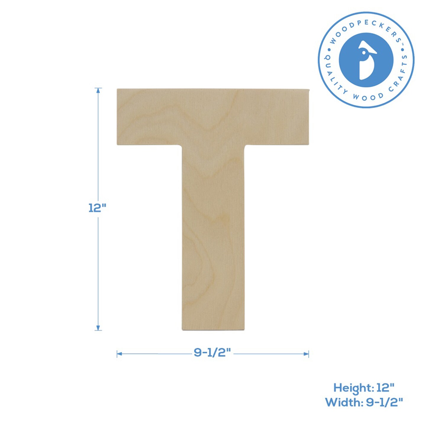 Wooden Letter T 12 inch or 8 inch, Unfinished Large Wood Letters for Crafts | Woodpeckers