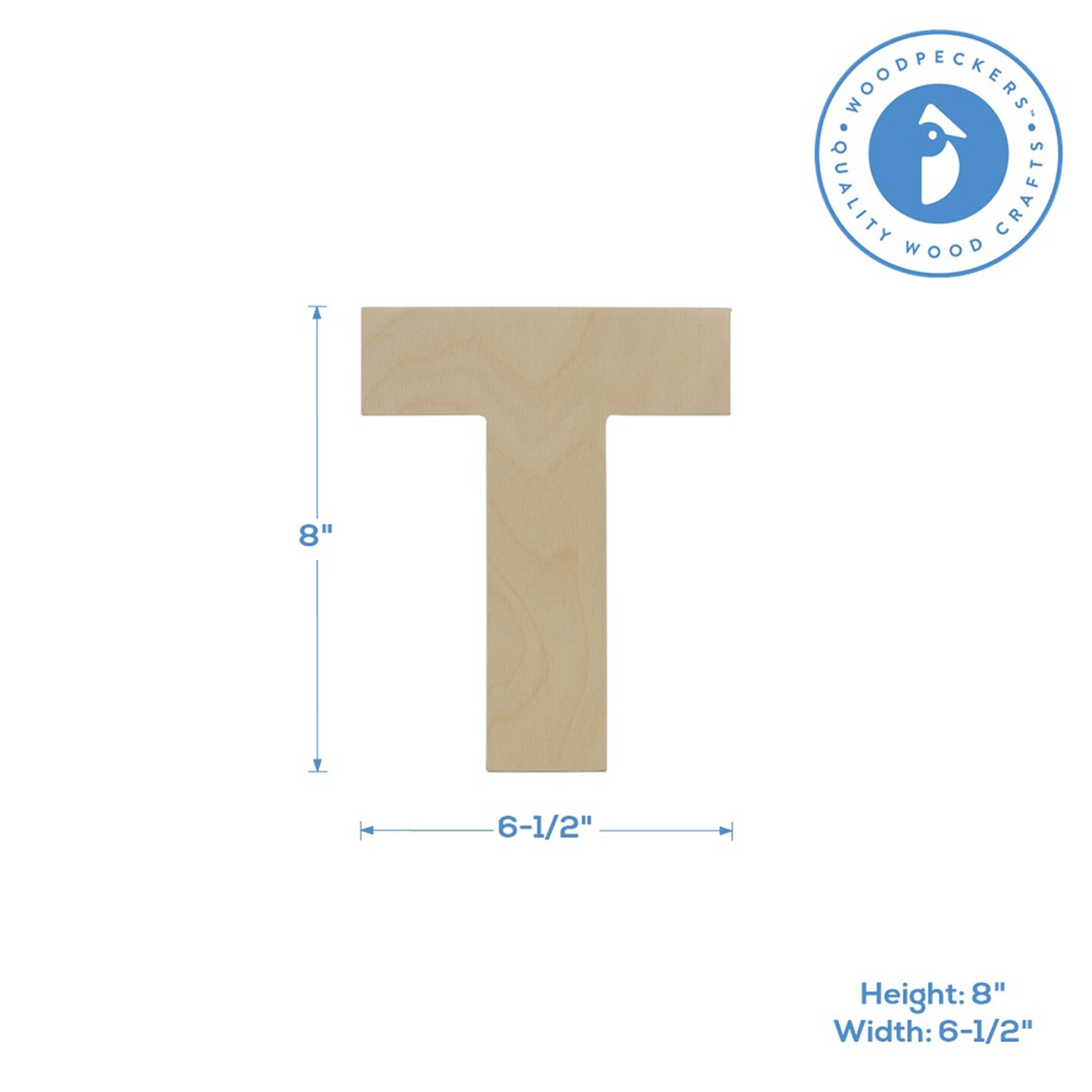 Wooden Letter T 12 inch or 8 inch, Unfinished Large Wood Letters for Crafts | Woodpeckers