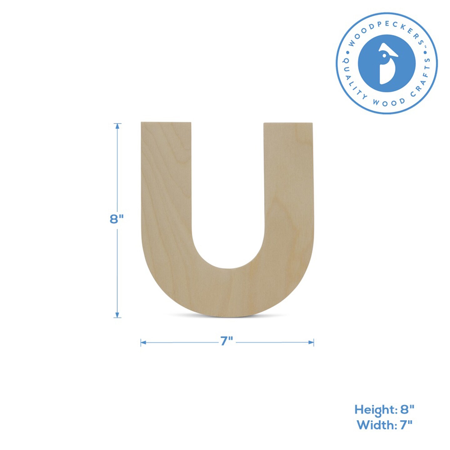 Wooden Letter U 12 inch or 8 inch, Unfinished Large Wood Letters for Crafts | Woodpeckers