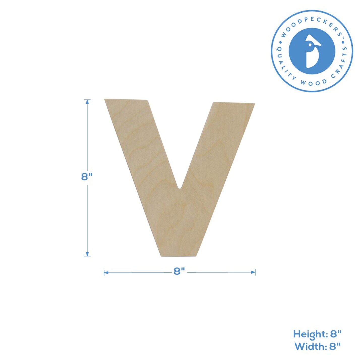 Wooden Letter V 12 inch or 8 inch, Unfinished Large Wood Letters for Crafts | Woodpeckers