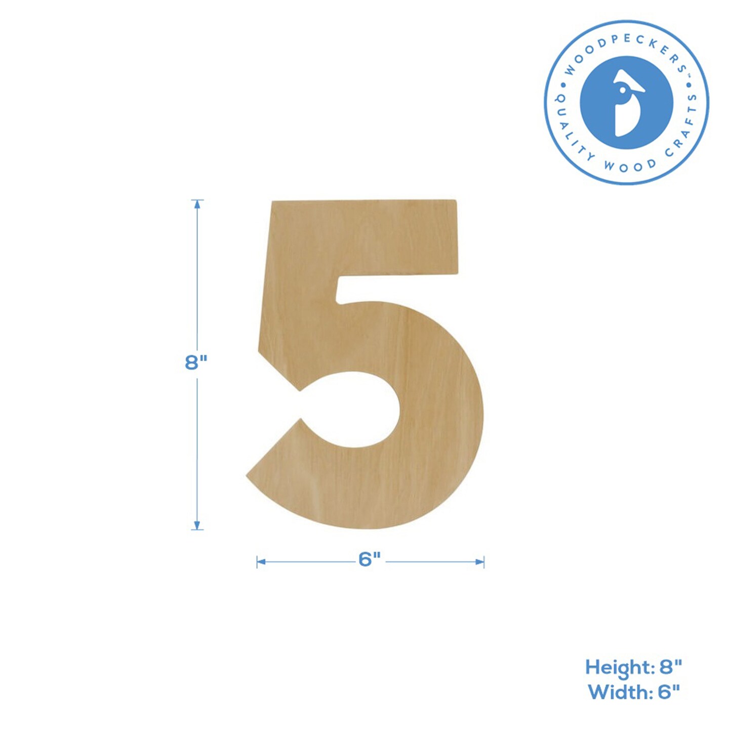 Wooden Number 5, 12 inch or 8 inch, Unfinished Large Wood Numbers for  Crafts | Woodpeckers