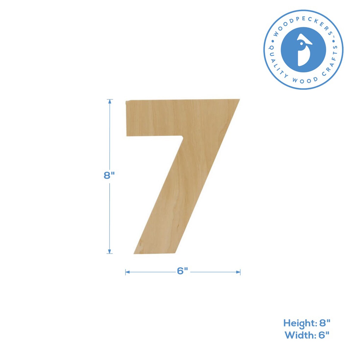 Wooden Number 7, 12 inch or 8 inch, Unfinished Large Wood Numbers for Crafts | Woodpeckers