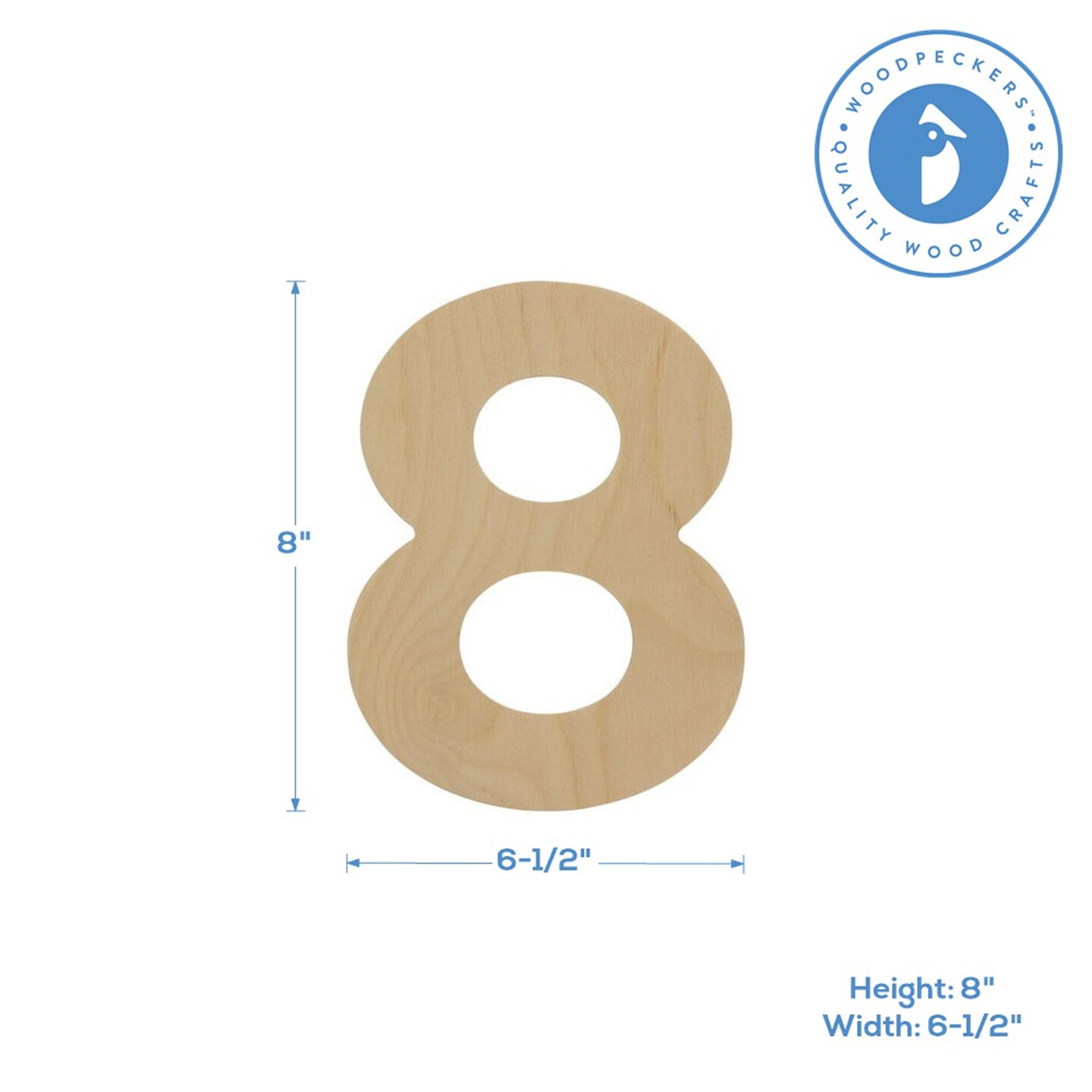 Wooden Number 8, 12 inch or 8 inch, Unfinished Large Wood Numbers for Crafts | Woodpeckers