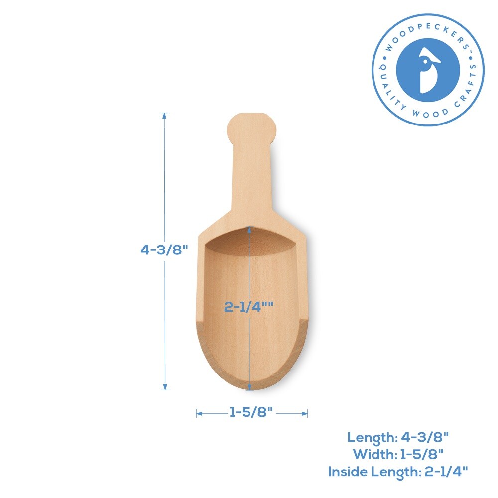 Mini Wooden Scoopers Assorted Sizes, Unfinished, for Bath Salts &#x26; Jars | Woodpeckers