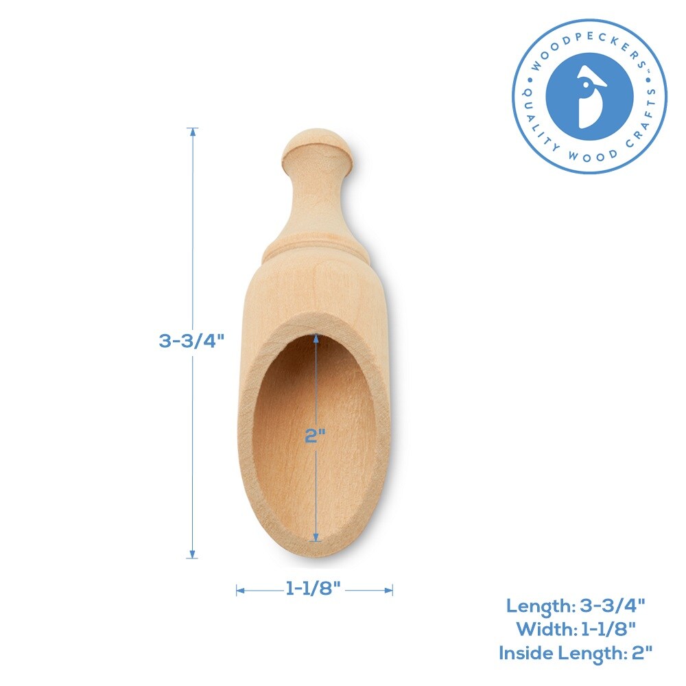 Mini Wooden Scoopers Assorted Sizes, Unfinished, for Bath Salts & Jars | Woodpeckers