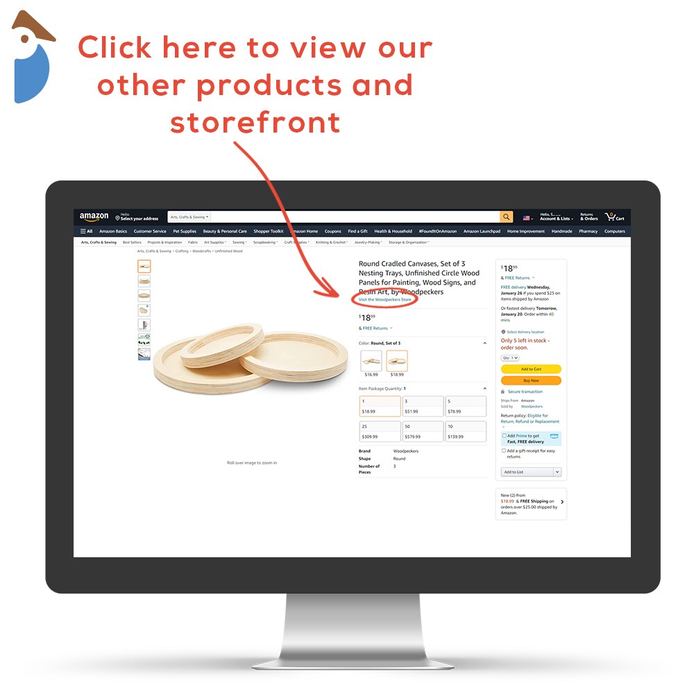 Round Cradled Canvases, Unfinished Set of 3 for Paint Pour/Resin | Woodpeckers