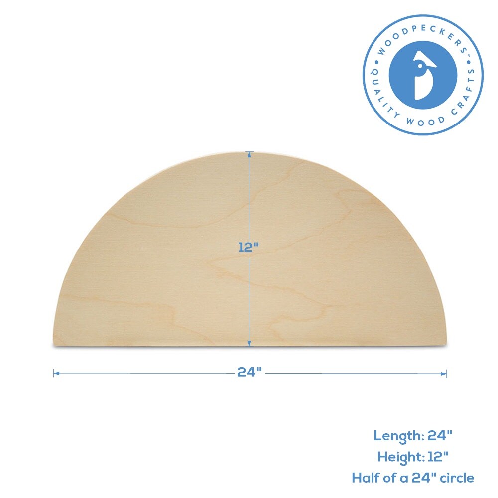 Half Circle Cutouts 24, Semicircle Wooden Cutouts for Crafts/Play, Woodpeckers