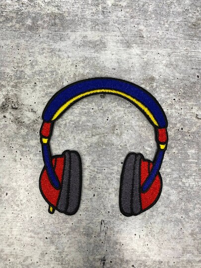 &#x22;Headphone&#x22; Music Lovers Iron On Embroidered Patch, Hip Hop Patch, Small Patch, Size 4&#x22; inches, 1 pc
