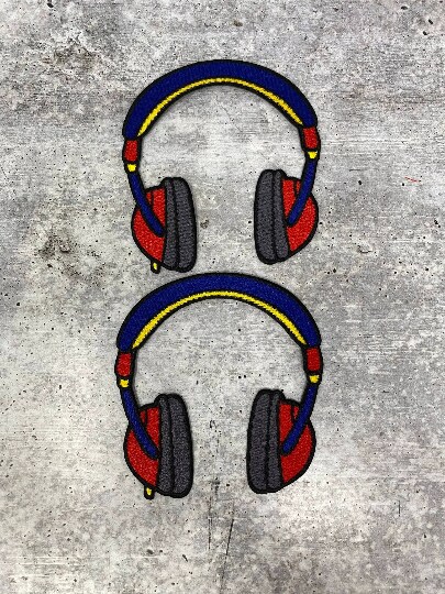 &#x22;Headphone&#x22; Music Lovers Iron On Embroidered Patch, Hip Hop Patch, Small Patch, Size 4&#x22; inches, 1 pc